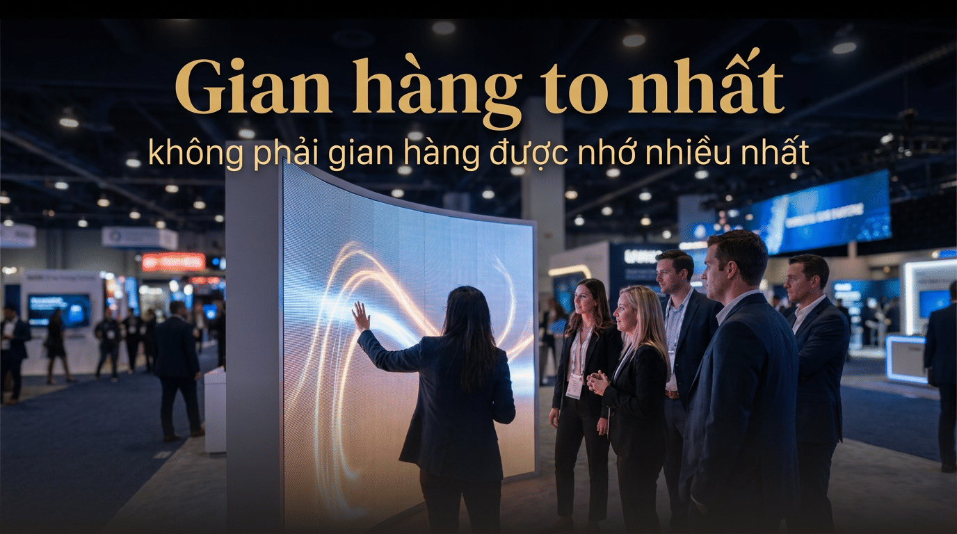 Gian hàng công nghệ tương tác tại CES 2026 với khách tham quan dừng lại trải nghiệm